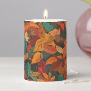 Colorful Fall Leaves Pillar Candle