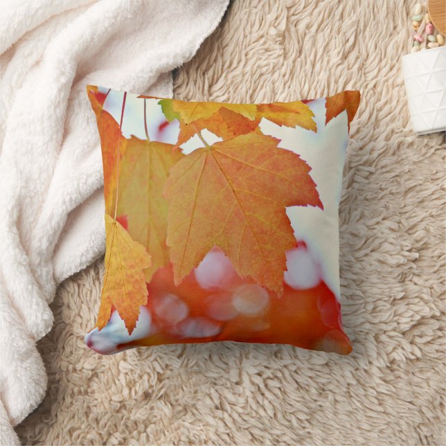Colorful Fall Leaves Throw Pillow (Blanket)