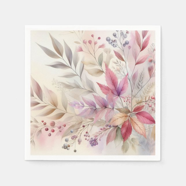 Colorful Fall leaves watercolor pastel color  Napkins (Front)