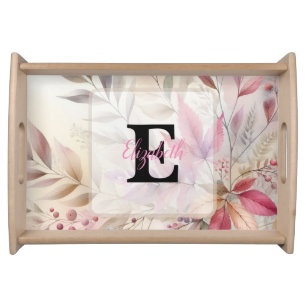 Colorful Fall leaves watercolor pastel color Serving Tray