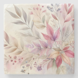 Colorful Fall leaves watercolor pastel color Stone Coaster