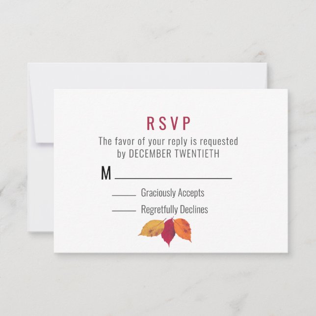 Colorful Fall Leaves Wedding RSVP Card (Front)