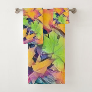 Colorful Fall leaves with fall colors watercolor Bath Towel Set