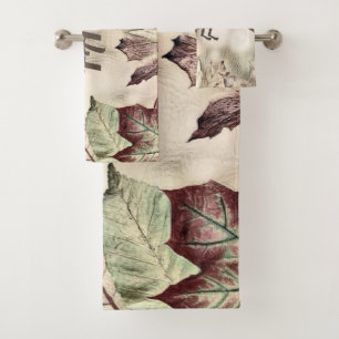 Colorful Fall leaves with fall colors watercolor Bath Towel Set