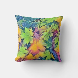 Colorful Fall leaves with fall colors watercolor  Throw Pillow