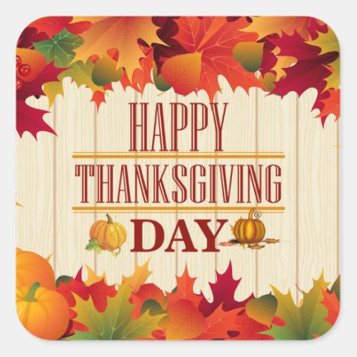 COLORFUL FALL MAPLE LEAVES THANKSGIVING SQUARE STICKER