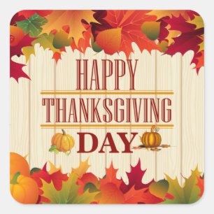 COLORFUL FALL MAPLE LEAVES THANKSGIVING SQUARE STICKER