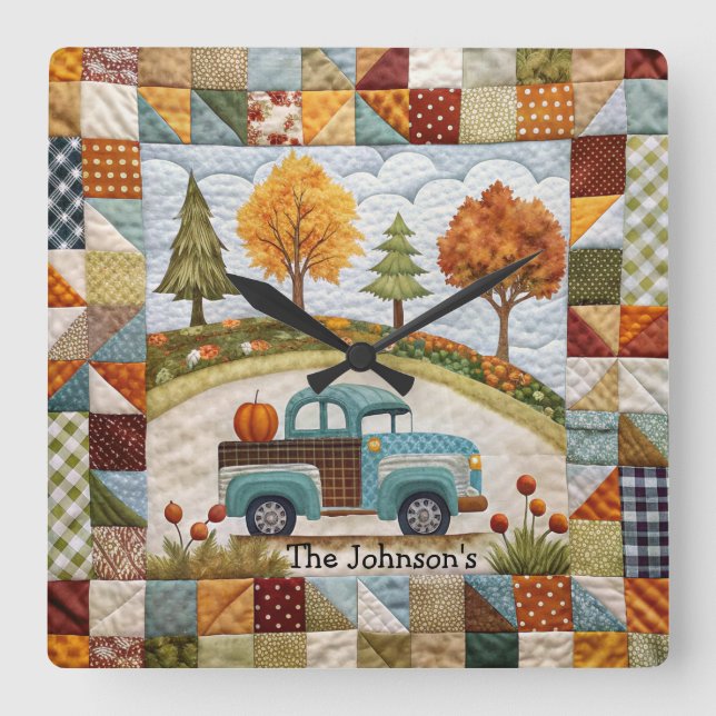 Colorful Fall Pickup Truck Wall Clock (Front)