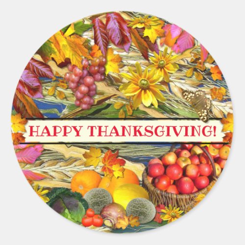 Colorful Fall Produce Happy Thanksgiving Classic Round Sticker