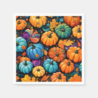 Colorful Fall Pumpkin Garden Tote Bag Napkins