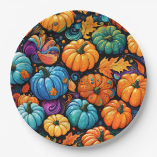 Colorful Fall Pumpkin Garden Tote Bag Paper Plates