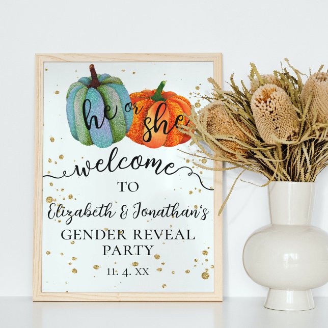 Colorful Fall Pumpkins Gender Reveal Welcome Sign (Creator Uploaded)