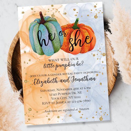 Colorful Fall Pumpkins He or She Gender Reveal Invitation