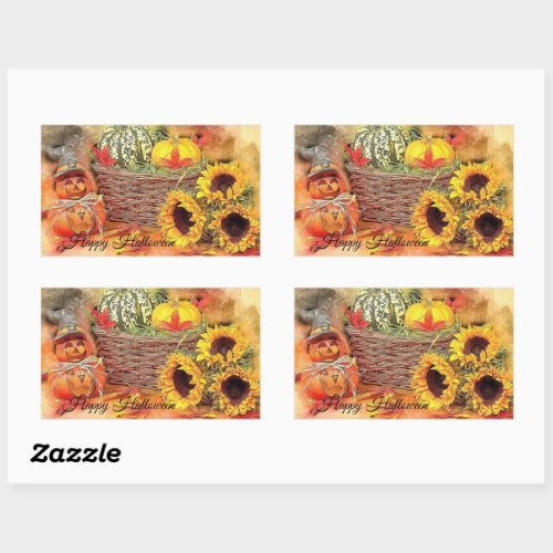 Colorful Fall Pumpkins Sunflowers Halloween Rectangular Sticker