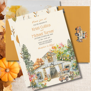 Colorful Fall Rustic White Barn Wedding Invitation