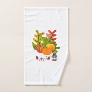 Colorful Fall Season Pumpkin and Leaves Bathroom Hand Towel
