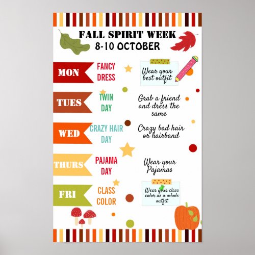 colorful fall Spirit week school flyer poster