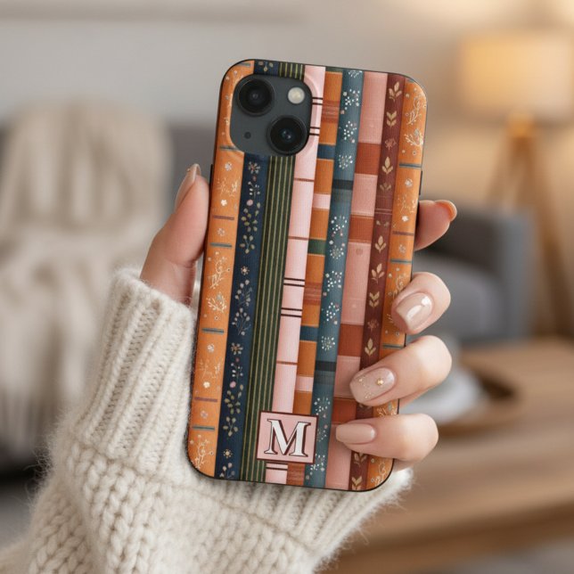 Colorful Fall Striped Monogram Phone Case (Creator Uploaded)