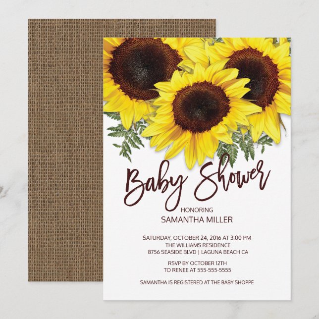 Colorful Fall Sunflowers Neutral Baby Shower Invitation (Front/Back)