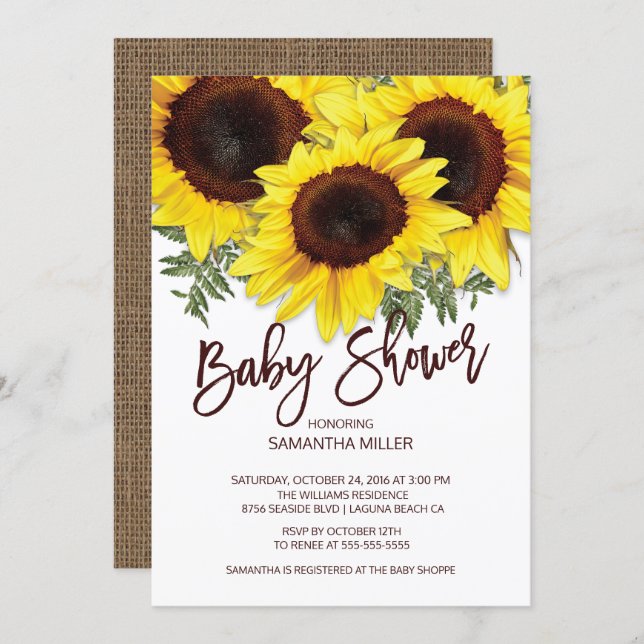 Colorful Fall Sunflowers Neutral Baby Shower Invitation (Front/Back)