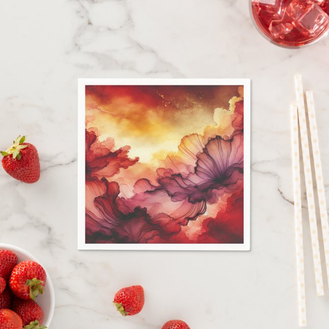 Colorful Fall Sunset Alcohol Ink Decoupage Paper Napkins (Insitu)