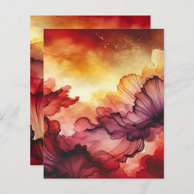 Colorful Fall Sunset Alcohol Ink Scrapbook Paper (Front/Back)