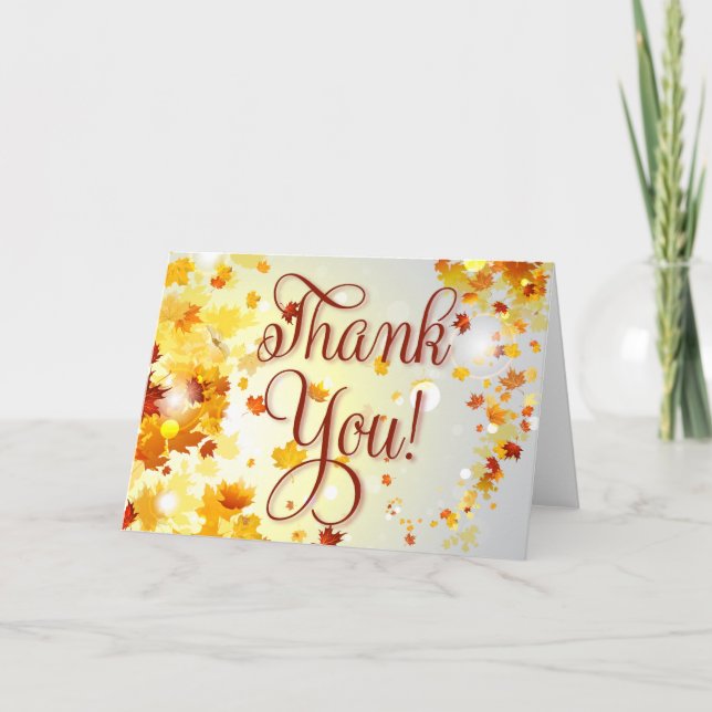 Colorful Fall Thank You Greeting Cards With Leaves (Front)