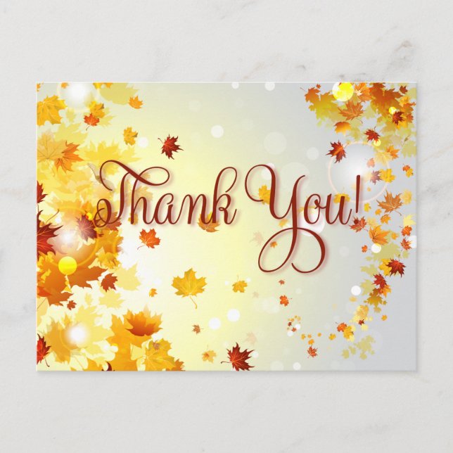 Colorful Fall Thank You Postcards Autumn Leaves (Front)