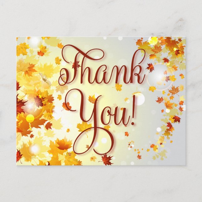Colorful Fall Thank You Postcards With Leaves (Front)