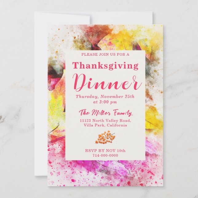 Colorful Fall Thanksgiving Dinner Invitation (Front)