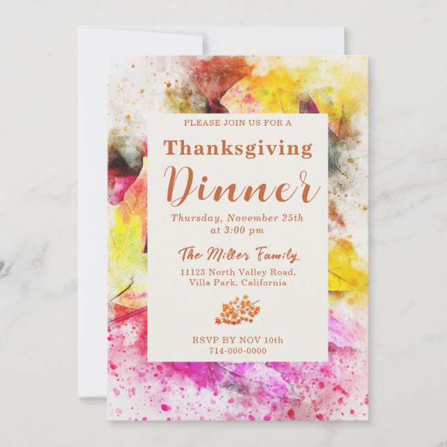Colorful Fall Thanksgiving Dinner Invitation (Front)