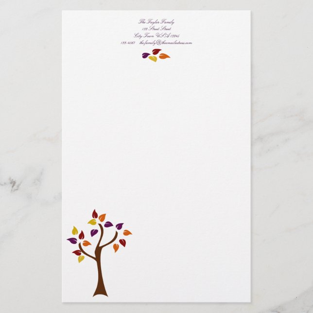 Colorful Fall Tree Stationery (Front)