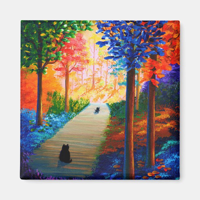 Colorful Fall Trees Landscape Black Cats Magnet (Front)