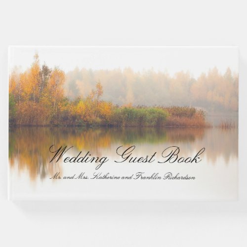 Colorful fall Trees Waterfront Rustic Wedding Guest Book
