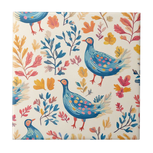 Colorful Fall Turkey with Warm Tones Ceramic Tile (Front)