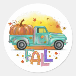 Colorful Fall Vintage Pickup Truck Classic Round Sticker