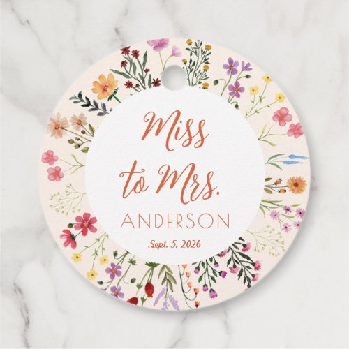 Colorful Fall Wildflower Floral Miss to Mrs Bridal Favor Tags