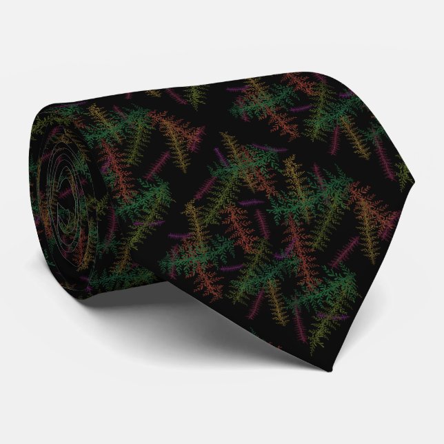Colorful Fallen Leafy Repeating Pattern On Black   Neck Tie (Rolled)