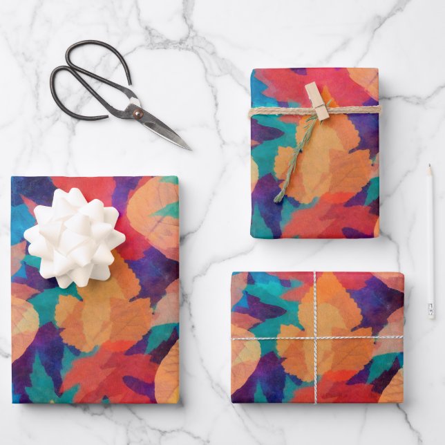 Colorful Fallen Leaves Wrapping Paper Sheets (Front)