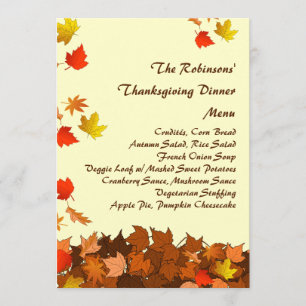 Colorful Falling Leaves Thanksgiving Dinner Menu