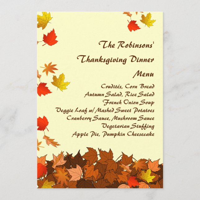 Colorful Falling Leaves Thanksgiving Dinner Menu (Front)