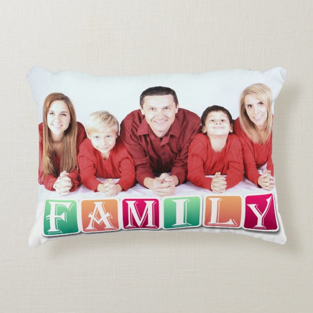 Colorful Family Blocks Custom Family Portrait Accent Pillow (Front)