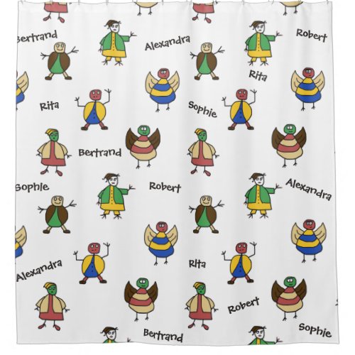Colorful Family Cartoon Characters Kids any Names Shower Curtain