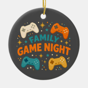 Colorful Family Game Night Ceramic Ornament