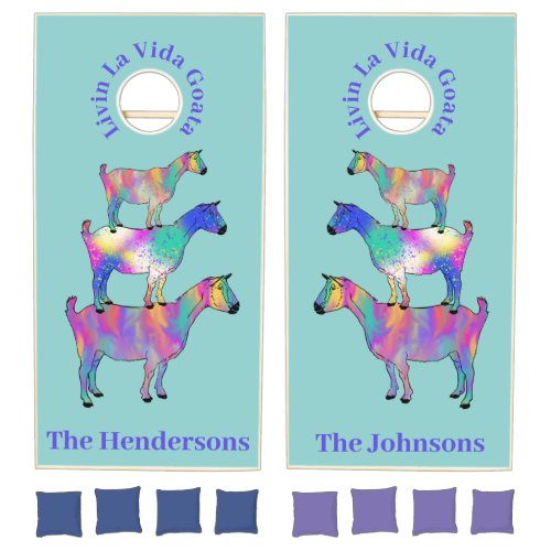 Colorful Family Goats funny Saying Personalize Cornhole Set