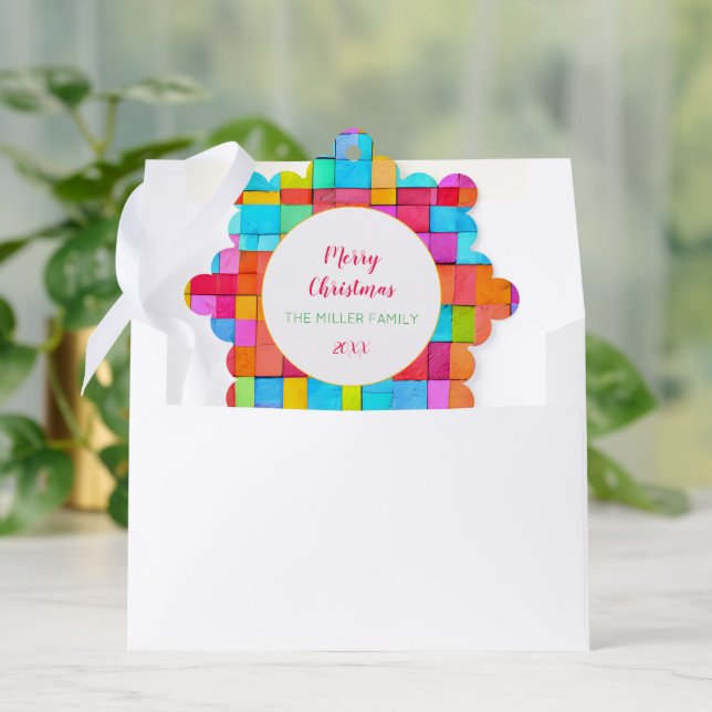Colorful Family Merry Christmas Ornament  Card (Envelope)