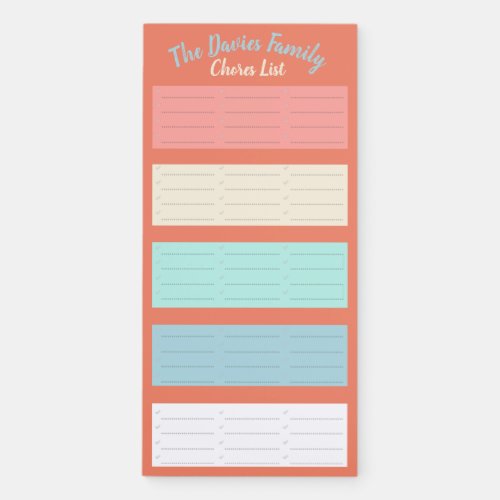 Colorful family name chores  grocery checklist magnetic notepad