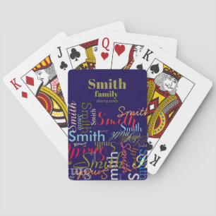 Colorful Family Name Repeated Navy Blue Poker Cards