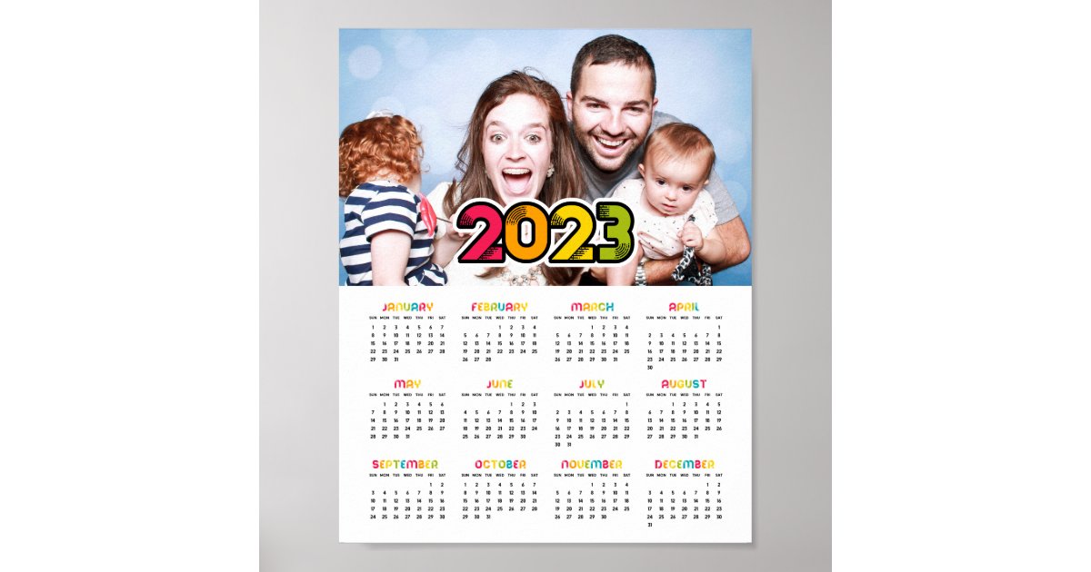 Colorful family photo 2023 calendar poster | Zazzle