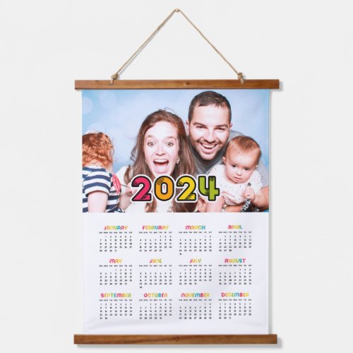 Colorful family photo 2024 calendar hanging tapestry